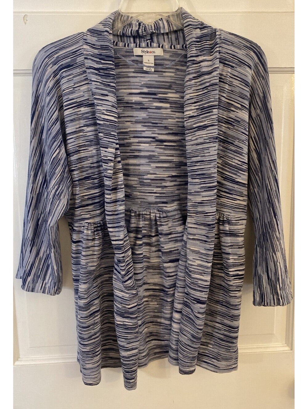 Open Front Marled Blue 3/4 Sleeve Cardigan Sweater in Size Small Womens Style&Co